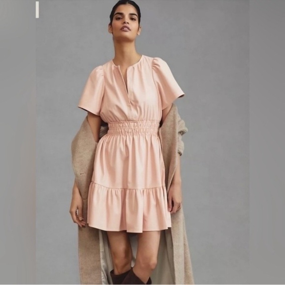 NEW Anthropologie The Somerset Vegan Leather Mini Dress Size S blush pink‎